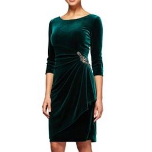 Green Velvet Dress Ruched